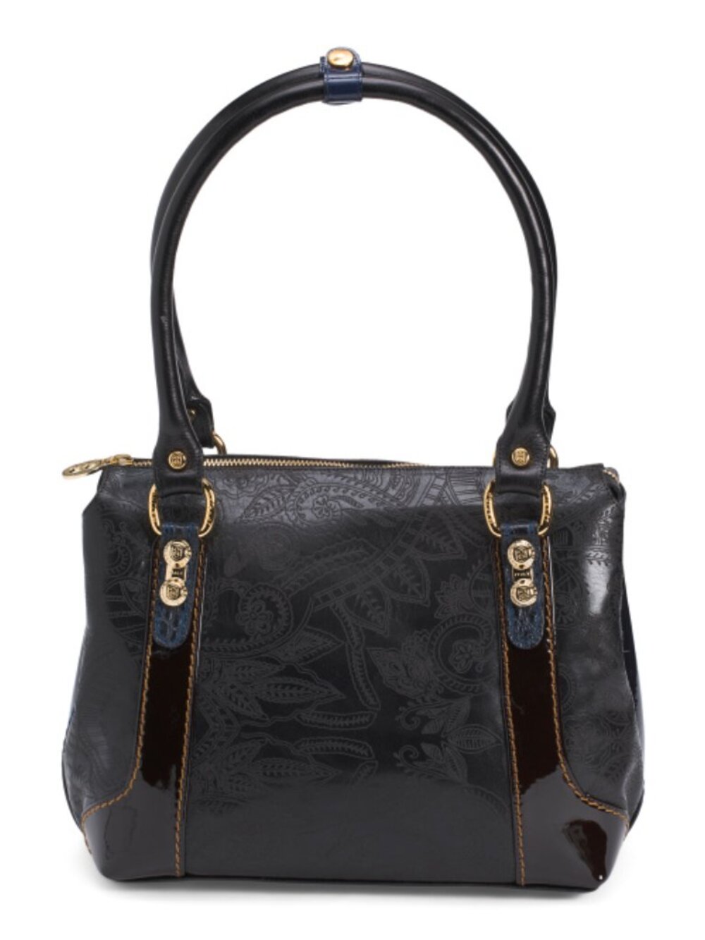 Marino Orlandi Elegant Black Leather Satchel Bag with Gold Hardware - Picture 3 of 5